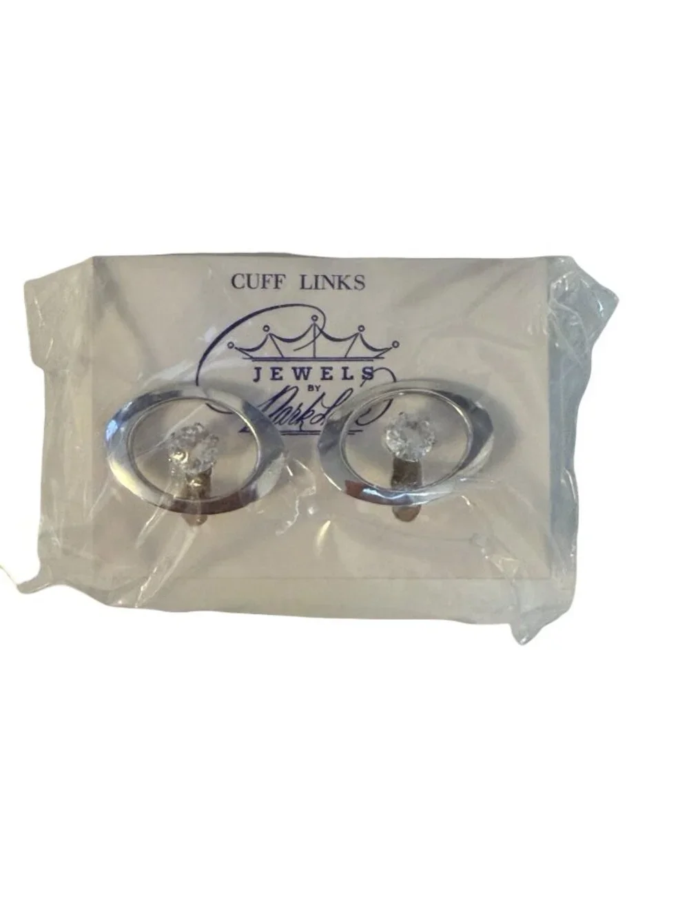 Vintage Park Lane Silver Tone Oval Clear Rhinestone Cuff Links Original Kapok Tr